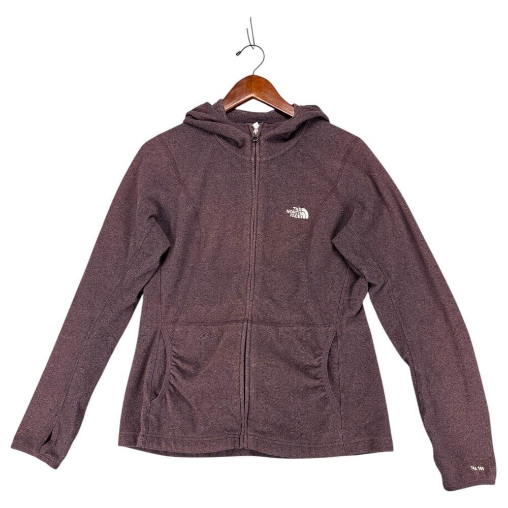 North Face Fleece Hoodie Women L Plum TKA100 Full Zip Thumbholes Hiking Gorpcore